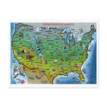 USA Cartoon Map Post Card