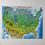 USA Cartoon Map Small Poster