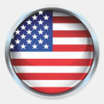 USA Chrome flag Round Stickers