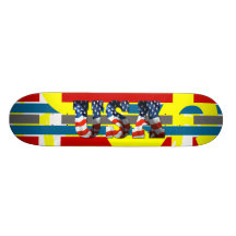 USA Flag-Filled, Retro Colour-Block Skateboard Dec