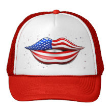 USA Flag Lipstick on Smiling Lips Hat