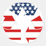 USA Flag - Red White & Blue Recycle Symbol Round Stickers