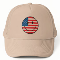 USA Flag Smiley Happy Face Trucker Hat