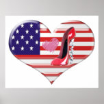 USA Heart Flag and Red Corkscrew Stiletto  Poster