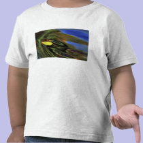 USA, Michigan, Birch leaf in river with autumn t-shirts
