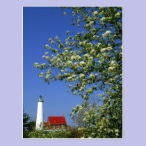 USA, Michigan, East Tawas. Tawas Lighthouse with postcards