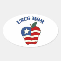 USCG Mom Patriotic Apple Oval Sticker