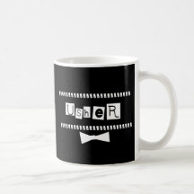 Usher White on Black Coffee Mugs