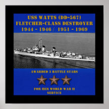 USS Watts (DD-567) Posters