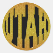 UTAH - GOLD TEXT ROUND STICKERS