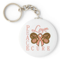 Uterine Cancer Butterfly Peace Love Cure Key Chain