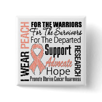 Uterine Cancer I Wear Peach Ribbon TRIBUTE Pinback Buttons