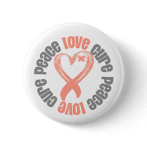 Uterine Cancer Peace Love Cure Ribbon Button