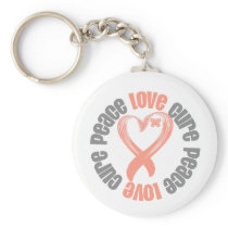 Uterine Cancer Peace Love Cure Ribbon Key Chains