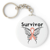 Uterine Cancer Survivor Tribal Butterfly Key Chains