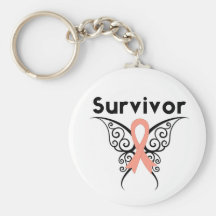 Uterine Cancer Survivor Tribal Butterfly Key Chains