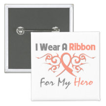 Uterine Cancer Tribal Deco Ribbon Hero Button