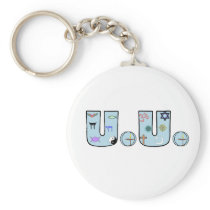 UU Pastel Blue Religious Symbols Key Chain