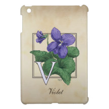 V pour le monogramme violet de fleur coques iPad mini