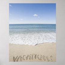 'Vacation' written on sandy beach, Nantucket Print