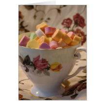 Valentine Candy and Rose Teacup Greeting Card