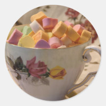 Valentine Candy and Rose Teacup Round Stickers