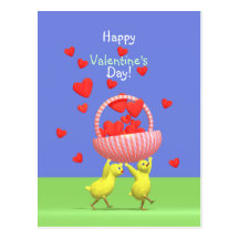 Valentine Chicks Hearts Basket Post Card