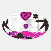 valentine dogs oval sticker