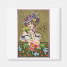 Valentine Greetings Woman with Purple Hat Magnets