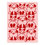Valentine Hearts Cats & Dogs Pink Red Pet Postcard