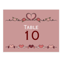 Valentine Hearts Table Number Postcards
