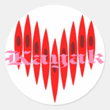 Valentine Kayak Hearts Round Sticker