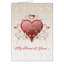 Valentine Love - Big Shiny Heart Gold Scroll Card