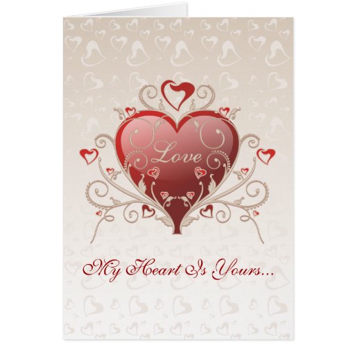 Valentine Love - Big Shiny Heart Gold Scroll Card