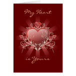 Valentine Love - Red Heart Gold Scroll Card