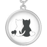 Valentine necklace, cat, kitten, black and white.