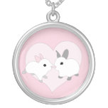 Valentine necklace, pink bunnies, heart, love.