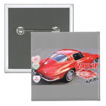 Valentine Red Corvette Classic Buttons