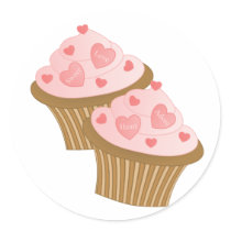 Valentine Two Cakes Round Stickers