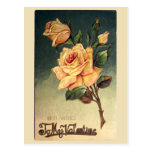 Valentine Yellow Roses Vintage Postcard