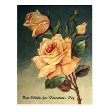 Valentine Yellow Roses Vintage Postcard