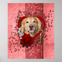 Valentines - clé à mon coeur - golden retriever - affiche