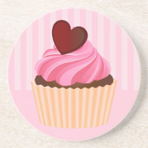Valentine's Cupcake with Pink Frosting Drink Coasters