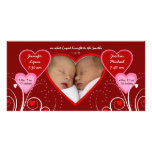Valentine's Day - Twins Baby Announcement Custom Photo Card