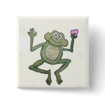 Valentine's Day Whimsical Frog Button Pink Heart
