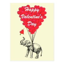 Valentines drôles de coeur d'éléphant et d'amour carte postale