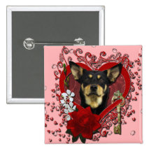 Valentines - Key to My Heart - Australian Kelpie Pinback Button
