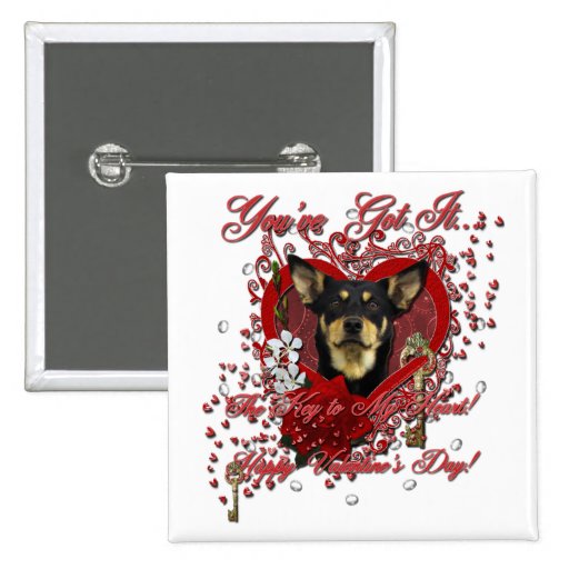Valentines - Key to My Heart - Australian Kelpie Pinback Buttons