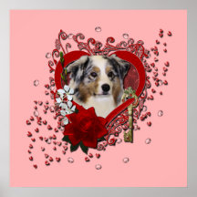 Valentines - Key to My Heart - Australian Shepherd Print