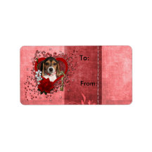 Valentines - Key to My Heart - Beagle Puppy Address Labels